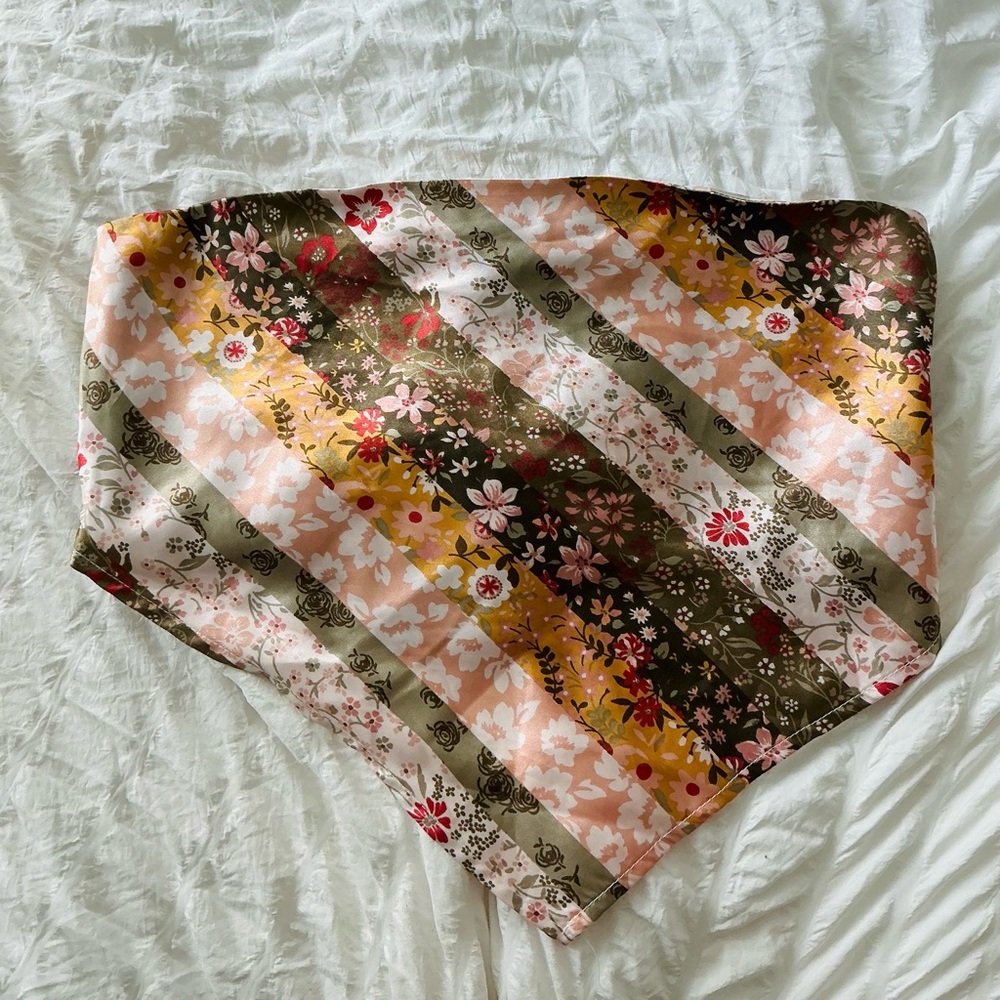 Mainstrip Floral Multicolored Silk Bandanna Style Crop Top